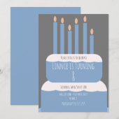 Eenvoudige Birthday-Cake met partijkaarsblauw Kaart (Voorkant / Achterkant)