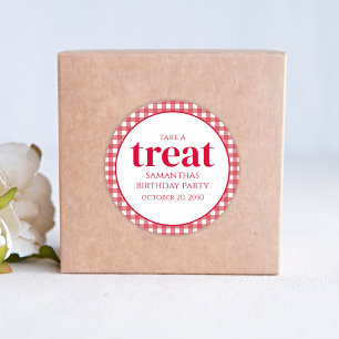 Eenvoudige Birthday Treat Favor Modern Red Gingham Ronde Sticker
