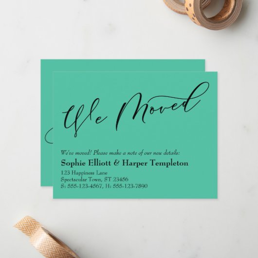 Eenvoudige Biskaje Groen We Verhuisde Nieuwe Adres Notitiekaartje (Voorkant / Achterkant in situ)