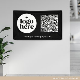 Eenvoudige Black Business Logo QR-code Spandoek
