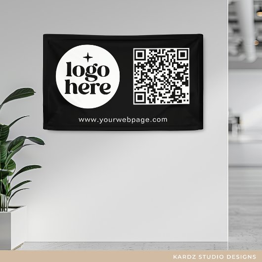 Eenvoudige Black Business Logo QR-code Spandoek