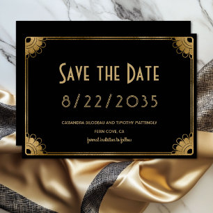Eenvoudige Black Gold Art Deco Wedding Save the Da Save The Date