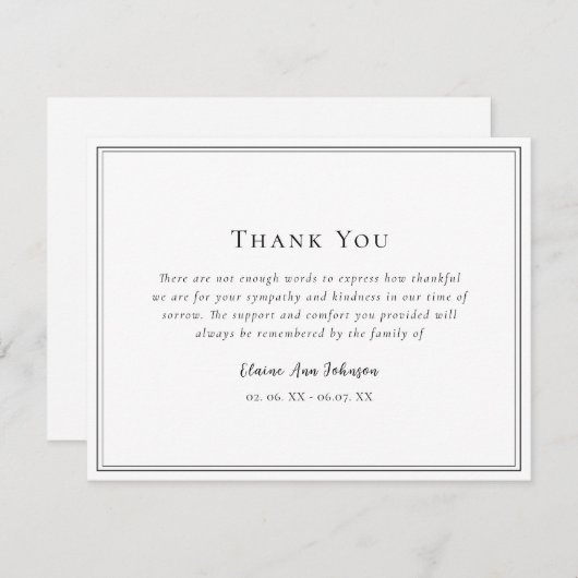 Eenvoudige Black & White begrafenis Dank u Bedankkaart (Voorkant / Achterkant)