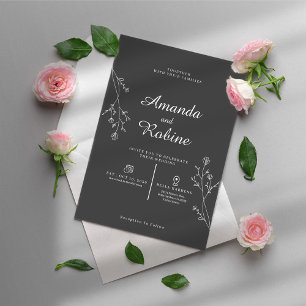 Eenvoudige Black & White Leaf bruiloft uitnodiging