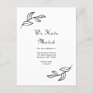Eenvoudige Bladeren Zwart-Wit We Zijn Verplaatst Briefkaart