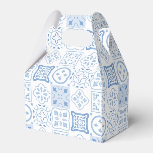 Eenvoudige blauw-witte Tegel citroen bruiloft douc Bedankdoosjes (Achterkant)