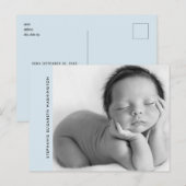 Eenvoudige blauwe Baby geboorte B/W-fotoaankondigi Aankondigingskaart (Voorkant / Achterkant)