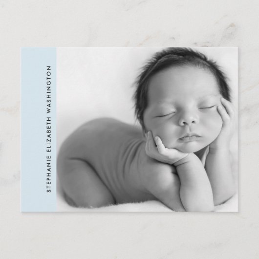 Eenvoudige blauwe Baby geboorte B/W-fotoaankondigi Aankondigingskaart (Voorkant)