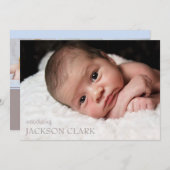 Eenvoudige blauwe babyjongen Fotocollage geboorte Aankondiging (Voorkant / Achterkant)