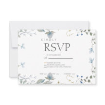Eenvoudige Blauwe Bloem RSVP Kaart