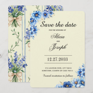 Eenvoudige Blauwe Bloemen Save the Date