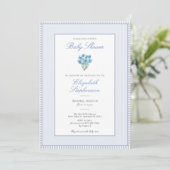 Eenvoudige Blauwe Bloemige Baby Shower Uitnodiging (Staand voorkant)