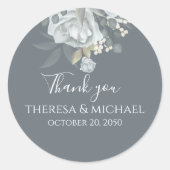 Eenvoudige Blauwe Bloemige Bedankt Elegant Ronde Sticker (Voorkant)