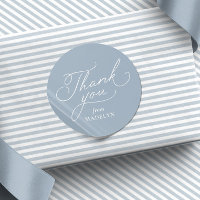 Eenvoudige blauwe en witte babyshower bedankje