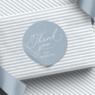 Eenvoudige blauwe en witte babyshower bedankje ronde sticker