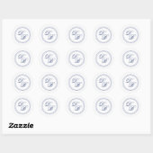 Eenvoudige blauwe en witte monogram envelop ronde sticker (Vel)
