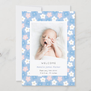 Eenvoudige blauwe Floral Waterverf Cute Birth Aankondiging