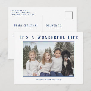 Eenvoudige blauwe foto minimalistische moderne ker feestdagenkaart