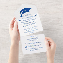 Eenvoudige Blauwe Gepersonaliseerde Save The Date All In One Uitnodiging