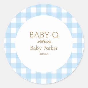 Eenvoudige blauwe geruite baby shower sticker