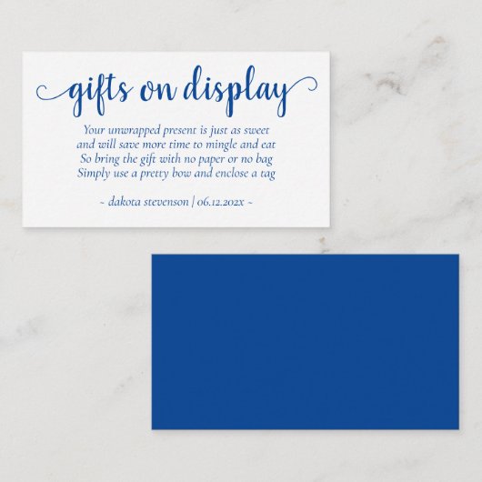 Eenvoudige blauwe geschenken tentoongesteld | Ceru Informatiekaartje (Voorkant / Achterkant)