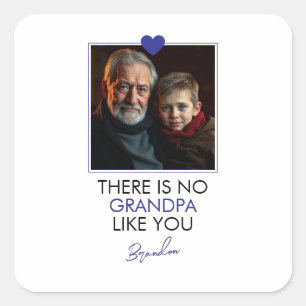 Eenvoudige Blauwe Hart Grandkid Grootouder Foto Vierkante Sticker
