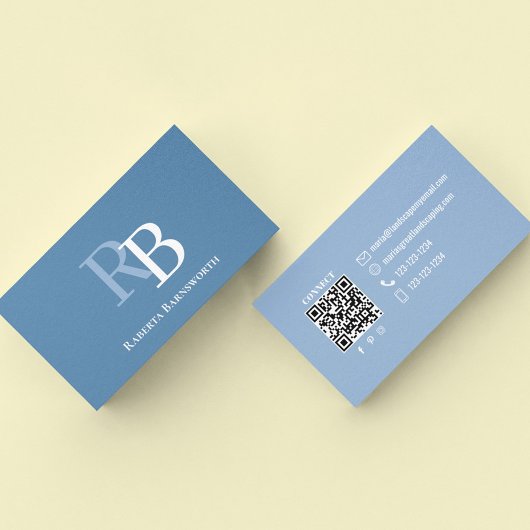 Eenvoudige Blauwe Monogram QR-code | Verbind met M Visitekaartje