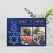 Eenvoudige Blauwe Multi Afbeelding Hannukah Kaart (Staand voorkant)