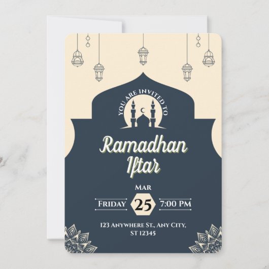 Eenvoudige Blauwe Ramadan Iftar Uitnodiging (Portr (Voorkant)