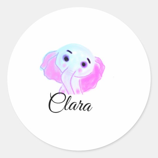 Eenvoudige blauwe roze baby olifant waterverf voeg ronde sticker (Voorkant)