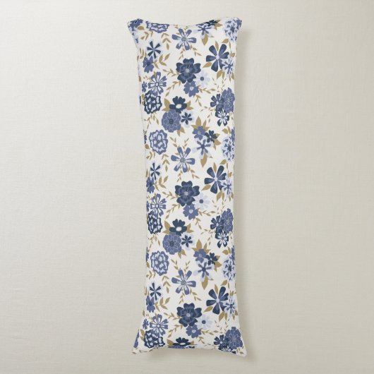 Eenvoudige blauwe vine botanische bloemen lichaamskussen (Voorkant Verticaal)