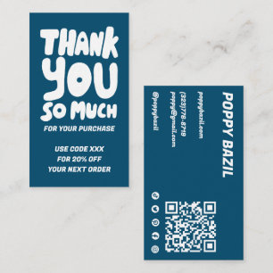 Eenvoudige Blauwe &White Orde Dank u Sociale QR Co Visitekaartje