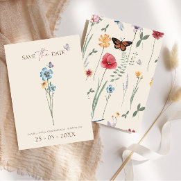 Eenvoudige Blauwe Wildflower Butterfly Floral Wedd Save The Date