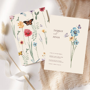 Eenvoudige Blauwe Wildflower Vlinders Bloemenbruil Kaart