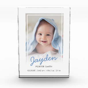 Eenvoudige blauwe witte gradiënt Baby geboorte Ke Fotoblokken