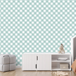 Eenvoudige blauwgroen check gingham plaid behang