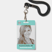 Eenvoudige Blauwgroen Groene Sjabloon van de Code  Badge (Front with Lanyard)