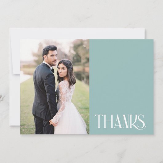 Eenvoudige Blauwgroen groene trouwfoto dank u Kaart (Voorkant)