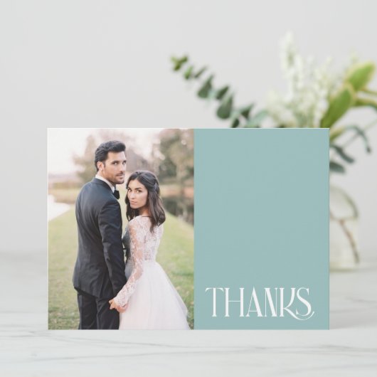 Eenvoudige Blauwgroen groene trouwfoto dank u Kaart (Staand voorkant)