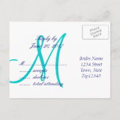 Eenvoudige Blauwgroen Navy Blue Monogram Wedding R Uitnodiging Briefkaart (Achterkant)