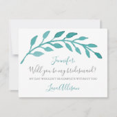 Eenvoudige Blauwgroen Waterverf zal je mijn Brides Kaart (Voorkant)