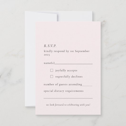 Eenvoudige Bleke Blush Delicate Soft Pink Minimal RSVP Kaartje (Voorkant)