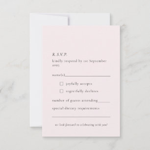 Eenvoudige Bleke Blush Delicate Soft Pink Minimal RSVP Kaartje