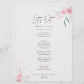 Eenvoudige bloem elegante bruiloft menu (Voorkant / Achterkant)