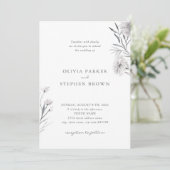 Eenvoudige bloem. Grijs Wit Mooie bruiloft Kaart (Staand voorkant)