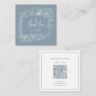 Eenvoudige Bloem Lijst Dusty Blue QR Code Dank u Vierkante Visitekaartje