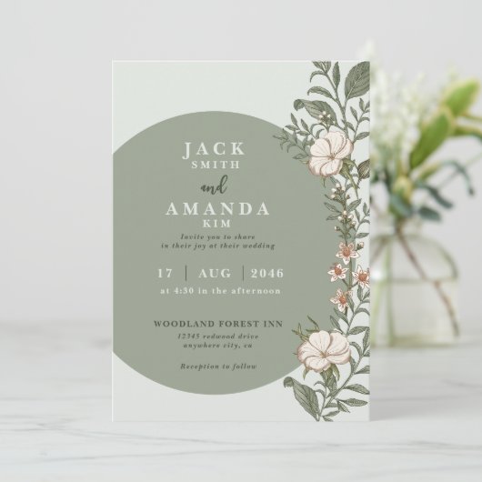 Eenvoudige bloem tijdloze bruiloft uitnodiging (Staand voorkant)