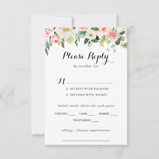 Eenvoudige bloemblaadjes bruiloft Menu Keuze RSVP (Voorkant)