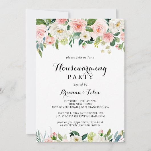 Eenvoudige Bloemen Groene Kalligrafie Housewarming Kaart (Voorkant)