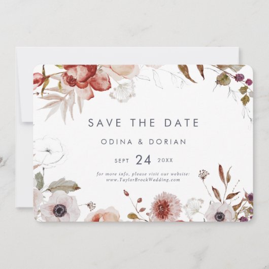 Eenvoudige bloemen horizontaal save the date (Voorkant)